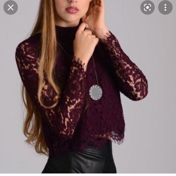 Chaser Burgundy Crop Lace Top Size M - Picture 1 of 4